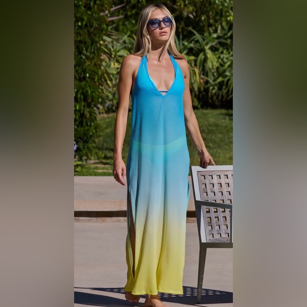 Trina Turk Aqua and Lemon Ombre Swim Cover-Up
